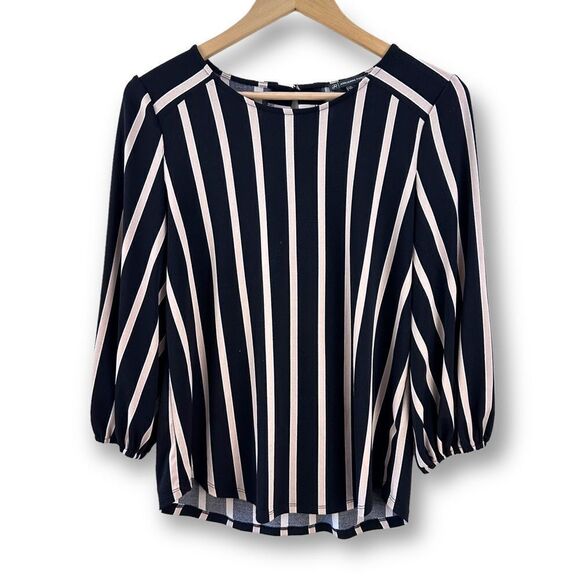 Adrianna Papell blush and black stripe blouse size S - Picture 1 of 11